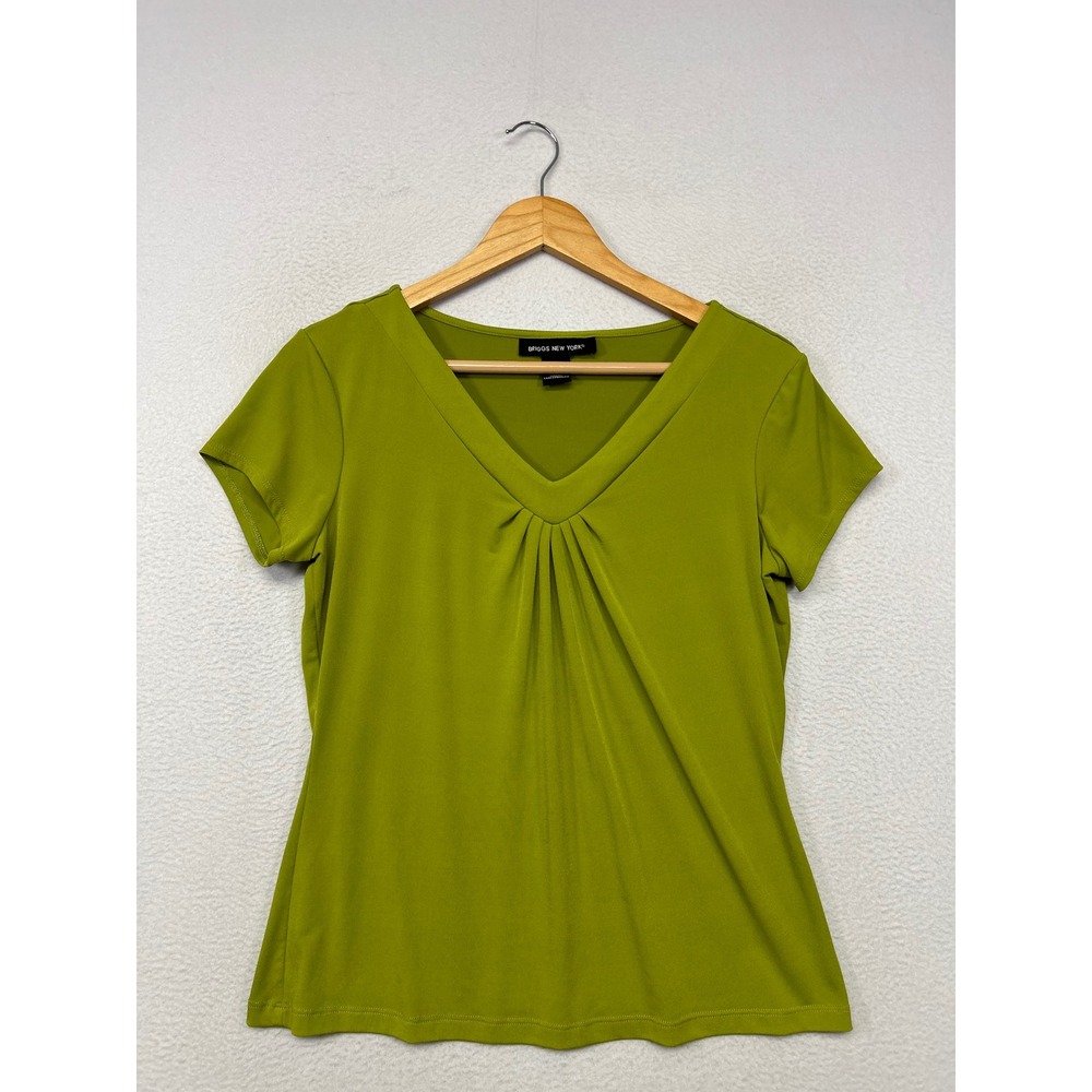 Business Casual Briggs New York Womens Medium Olive Green Pleated Top Office
